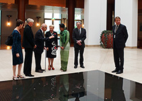 The party at the reflective pool in the centre of the Parliament building
